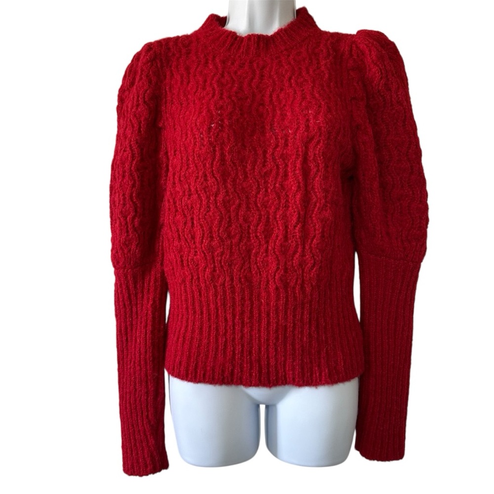 ST ROCHE Women’s Cherry Red Crew Neck Puff Shoulder Love Holiday Sweater-Size XS